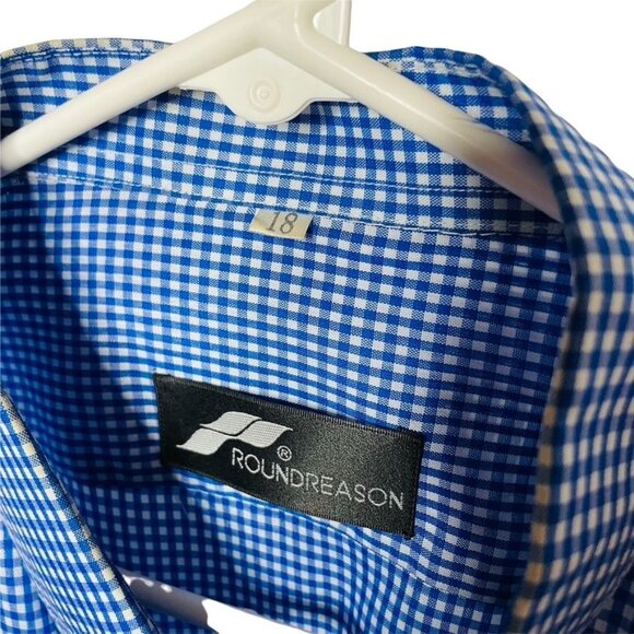 Mens Button Up Dress Shirt Blue Gingham Top Size XL Roundreason - Picture 6 of 6